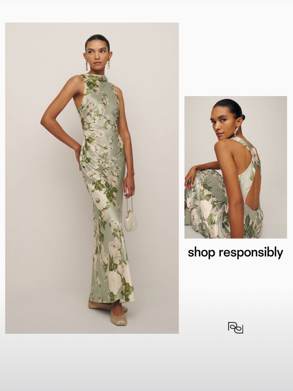 Reformation Silk High-Neck Floral Maxi Dress - Sage Green - Picture 2 of 5